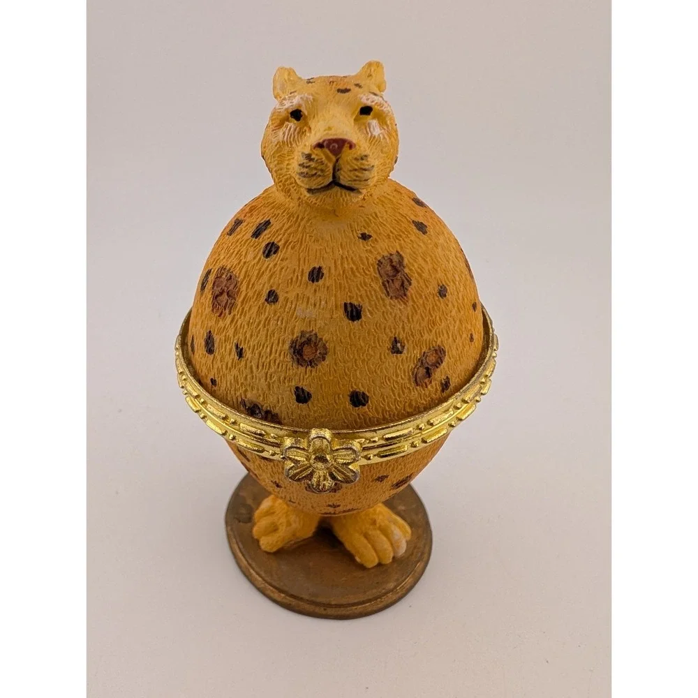 Vintage Cheetah Egg Shaped Trinket Box 4.5